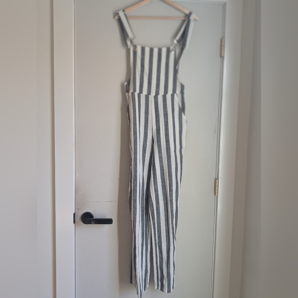 Women's Carmar 100% Linen Striped Black and White Jumpsuit Sz- S